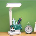 Foldable LED Desk Lamp with Pen Holder & Phone Stand – Rechargeable Study Light