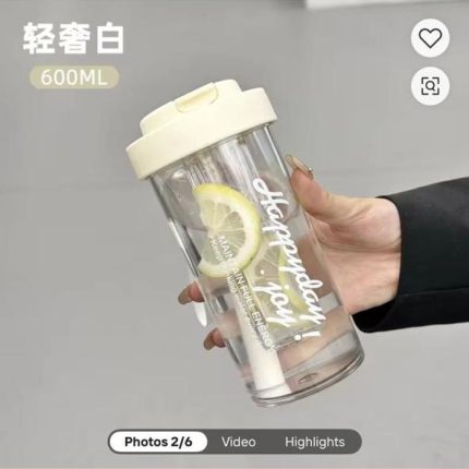 Happy Day 600ml Glass Water Bottle – Portable Transparent Drinking Cup
