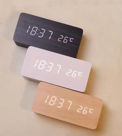Wooden Digital LED Alarm Clock with Temperature Display