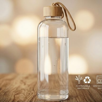 Eco Friendly Small Neck Glass Sport Drink Water Bottle with Bamboo Lid 250ml