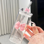 Square Glass Cup With Straw Handle Water Cups Heat Resistant Drinkware Glass Mug 400ml - Image 2