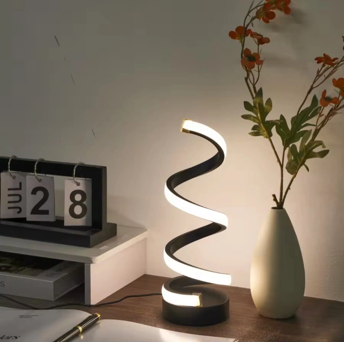 c3745784-36b4-4241-816b-3b3a03f90111 Modern Spiral LED Desk Lamp – USB Tri-Colour Decorative Table Light - Image 1